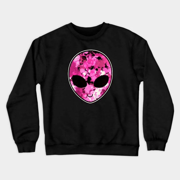 Pink Paint Splatter Alien Head Crewneck Sweatshirt by BigTexFunkadelic